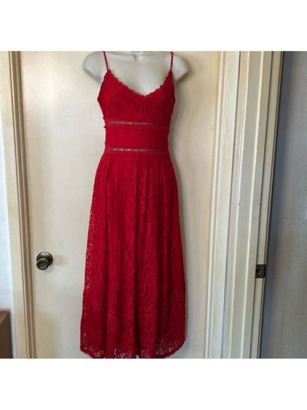 NSR Red lace tea length dress size S